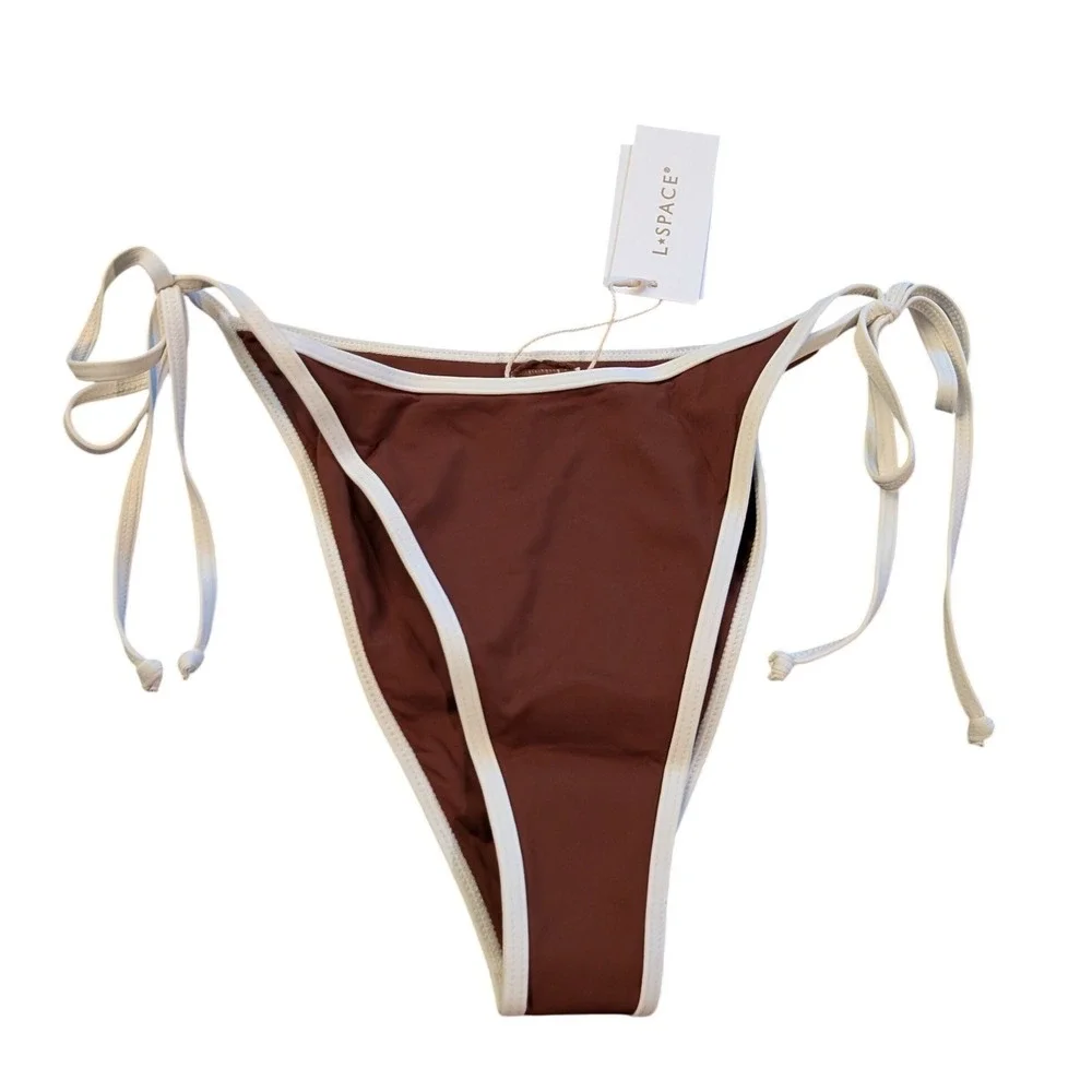 L*Space Levy Bottom Bitsy Brown Side Tie Bikini Large NEW Beach Resort Vacation